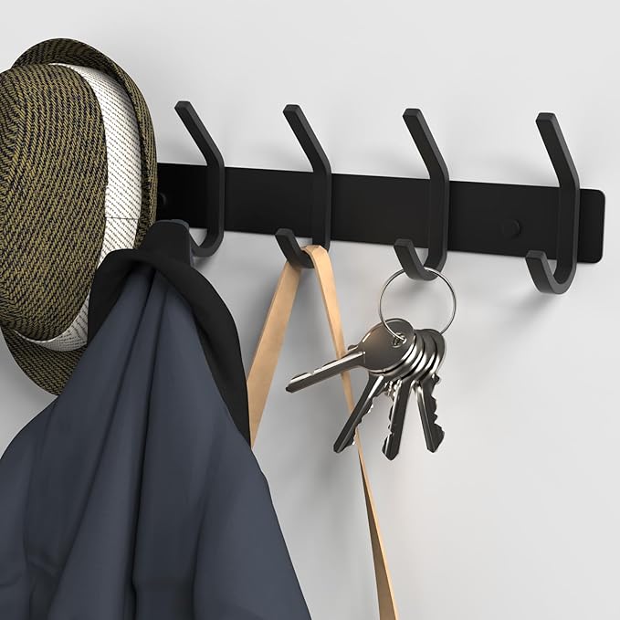 VAEHOLD Wall Hooks, Heavy Duty Aluminum Towel Hooks for Hanging Coat, Hat, Key, Clothes, Closet Hook Wall Mount for Kitchen, Bathroom, Office (“C“ Shape Coat 5 Hooks 2 Pack)-NeatNest