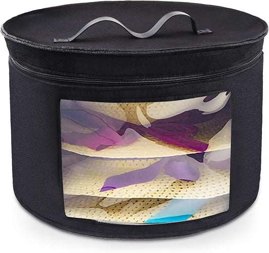Hat Box, Hat Boxes for Women/Men Storage, 17" D x 10" H, Round Hat Storage Box Container for Closet, Clothes Storage Bin for Stuffed Animal Toy, Foldable Hat Box for Travel with Dustproof Lid (Black)-NeatNest