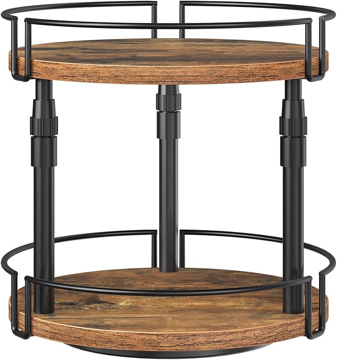 HOOBRO Lazy Susan Organizer Spice Rack, 2-Tier Height Adjustable Rotating Lazy Turntable Spice Organizer, for Kitchen Countertop and Cabinet, Rustic Brown BF05TL01-NeatNest