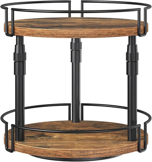 HOOBRO Lazy Susan Organizer Spice Rack, 2-Tier Height Adjustable Rotating Lazy Turntable Spice Organizer, for Kitchen Countertop and Cabinet, Rustic Brown BF05TL01-NeatNest