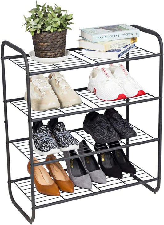 MAX Houser 4-Tier Metal Shoe Rack, Free Standing Shoe Storage Organizer, Wire Grid Shoe Tower for Closet Bedroom, Entryway, Gunmetal-NeatNest