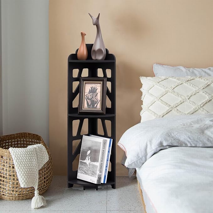 Corner Shelves,Corner Shelf Stand Waterproof Great for Bathroom Storage Tight Space,Small Shelf Stand Fit for Toilet Paper Holder Storage, Corner Tables for Small Space,Black-NeatNest