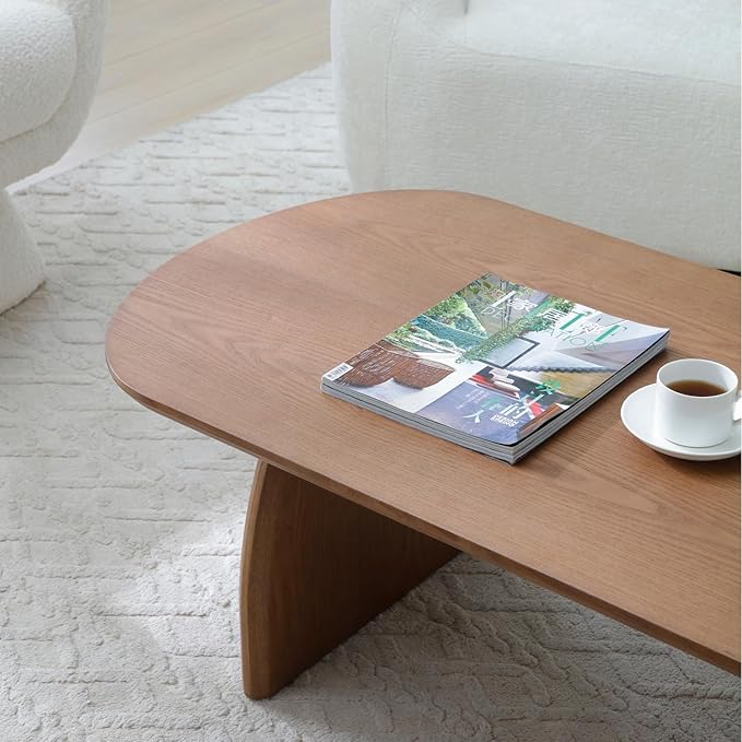 KEVINSPACE Oval Coffee Table for Living Room Modern Solid Wood Center Tables Cocktail Fluted 47.24" W Reception Room Easy Assemble, Walnut