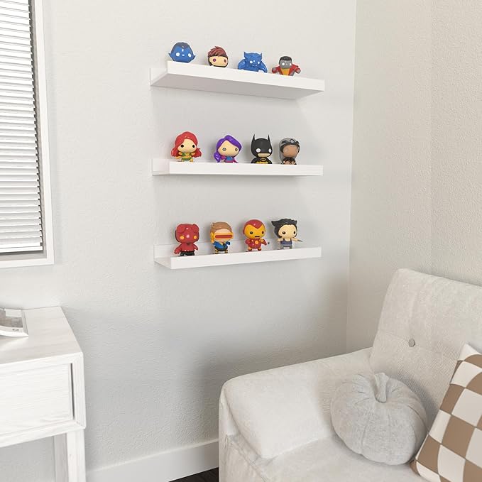 Floating Shelves Set of 3, White Wall Shelves with Lip, Shelves for Wall Decor, Modern Picture Ledge for Living Room, Bedroom, Nursery, Bathroom, Pictures, Books, Plants- Modern White-NeatNest