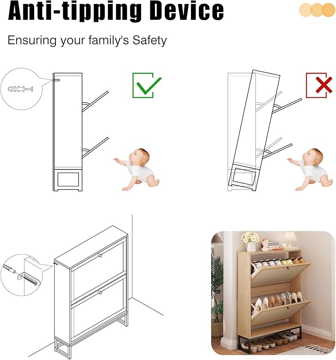 AVZEAR Shoe Cabinet with 2 Flip Drawer Door, Freestanding Shoe Organizer, Shoe Cabinet Storage for Entryway, Shoe Storage Shoe Rack for Closet with Linen Doors Drawer in Hallway, Living Room (Natural)-NeatNest