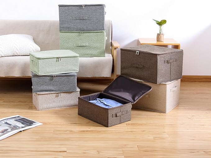 ANMINY Storage Bins with Zipper Lids 51.9 Qt Lidded Fabric Storage Boxes Baskets Cubes with Handles Collapsible Washable Cotton Linen Closet Shelf Clothes Organizer - Beige, Extra Large-NeatNest
