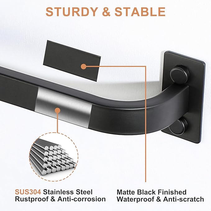 2Pack Bathroom Towel Bar, 10 inch Towel Racks for Bathroom Wall Mounted, SUS304 Stainless Steel Heavy Duty Towel Holder Bathroom Accessories Modern Home Decor, Matte Black Finished