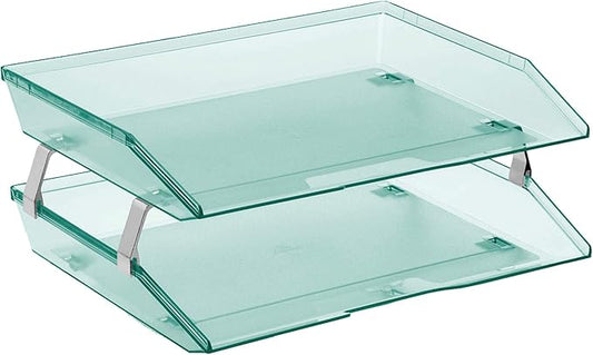 Acrimet Facility 2 Tier Letter Tray, Side Load, Letter Size/A4, Desktop File Organizer, Plastic (Clear Green Color)-NeatNest