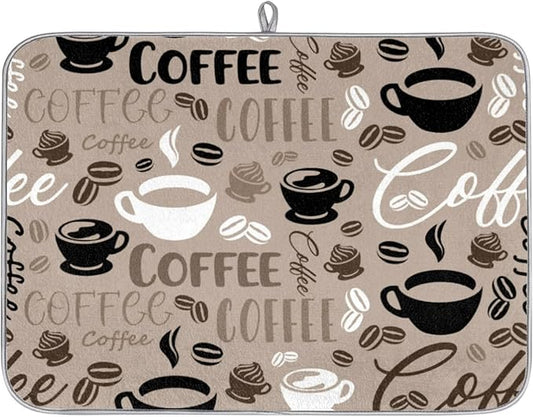 Dish Drying Mat Kitchen Counter - Absorbent Microfiber Drying Rack Pads Reversible Dish Pad Draining Mats for Countertop Coffee Mats,16x18 inch(Coffee)