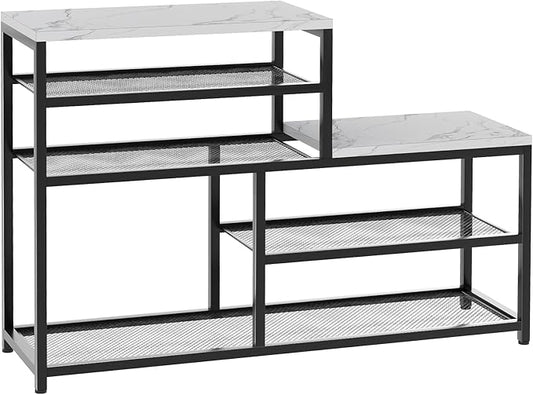 Shoe Rack Bench for Entryway,Free Standing Shoe Storage Organizer for Front Door Entrance,Boot Rack Holder Shelf for Closet with Seat,Sturdy Shoe Shelves for High Heels, Hallways,White Marble-NeatNest