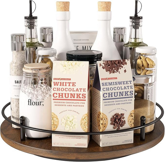12" Lazy Susan Turntable Organizer,Round Wooden Lazy Susan Organization and Rotating Spice Rack for Dining Table,Pantry,Kitchen Countertop,Vanity,Cupboard and More.Vintage Wood(Round)-NeatNest