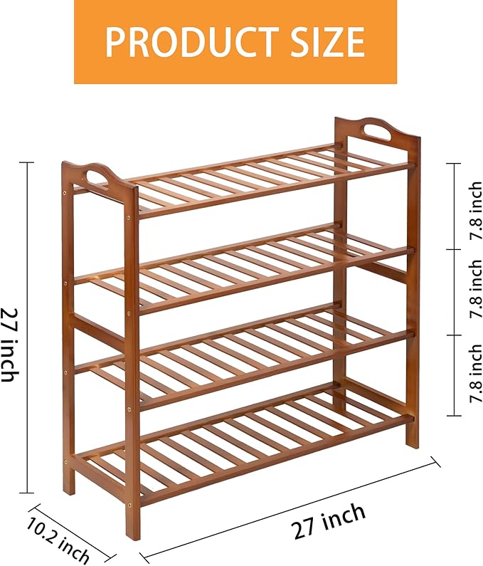 4 Tier Bamboo Shoe Rack, Free Standing Shoes Rack Shoe Shelf Shoe Organizer for Closet, Entryway, Bedroom, Living Room, Front Door, Studio, Bathroom-NeatNest