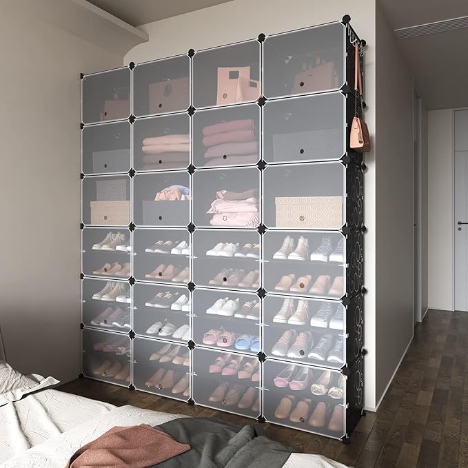 ROJASOP Shoe Storage Cabinet, 12-Tier Shoe Organizer 96 Pairs Extra Large Plastic Shoe Rack with Covers Portable Shoe Rack Organizer with Doors Big Shoe Rack for Closet Entryway Bedroom-NeatNest