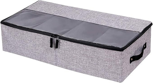 AARAINBOW Foldable Under Bed Clothes Organizer with Lid, Underbed Storage Container with Adjustable Dividers, Clear Window, Gray-NeatNest