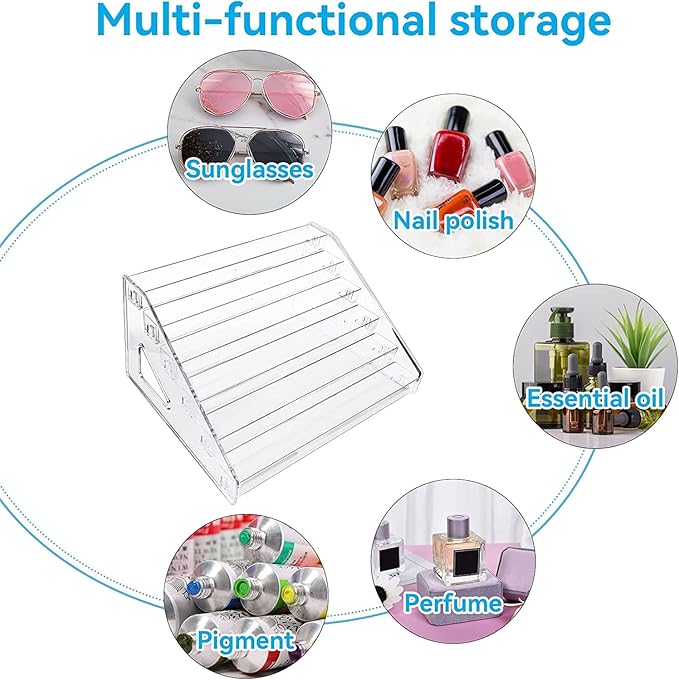 Nail Polish Organizer 72 Bottles of 6 Layers Sunglass Organizer Acrylic Display Rack Eyeglasses Storage Essential Oils Holder Makeup Organizer No Tool Needed Assembly, Clear-NeatNest