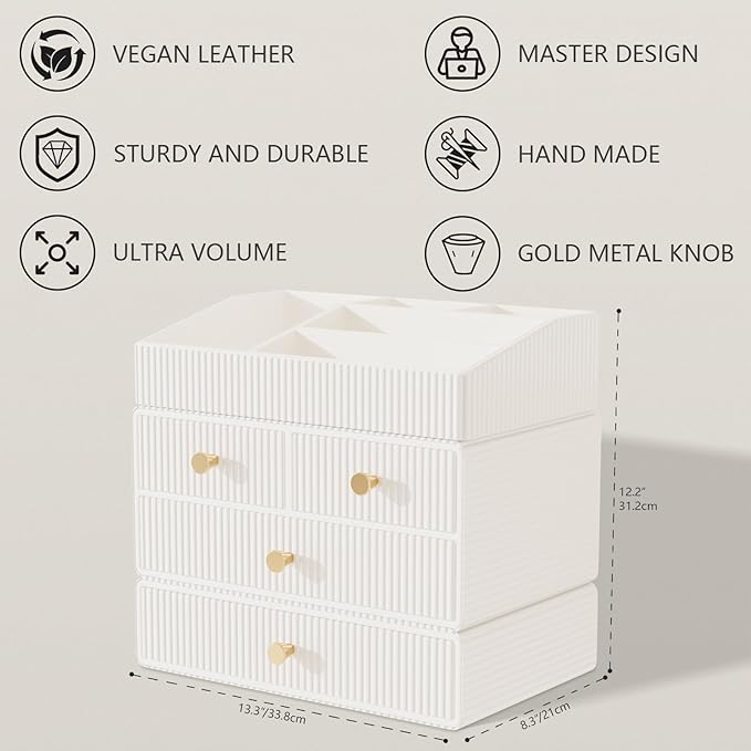 Makeup Organizer Countertop,Vanity Organizer,Skincare Organizers,Cosmetic Organizer with Draws,Luxury Large makeup storage,Make up Organizers for Vanity,Gifts for Women Birthday Unique (white)