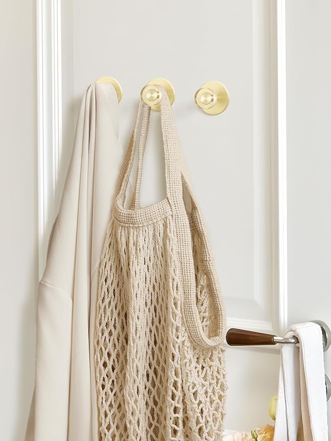 4 Pack Adhesive Crystal Towel Hooks for Bathrooms Gold Wall Hooks for Hanging Robe Coat Hooks Kitchen Decorative Heavy Duty Zinc Alloy