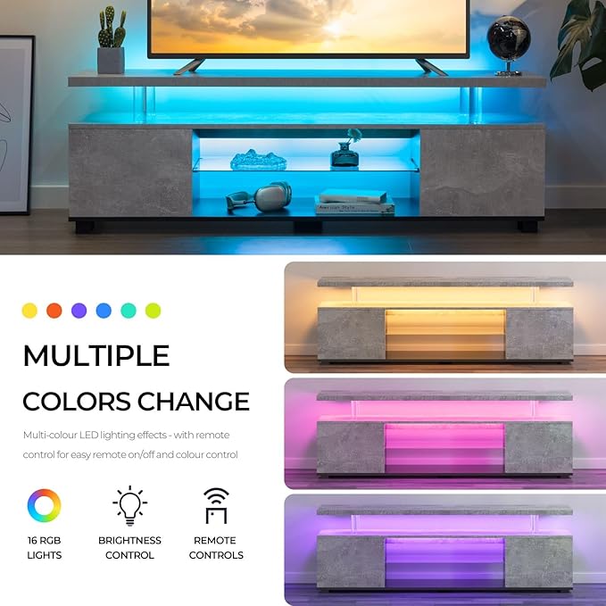 Grey TV Stand, LED TV Stand Modern Entertainment Center for Living Room LED Console Table for TV LED TV Cabinet for 65 inch TV-NeatNest