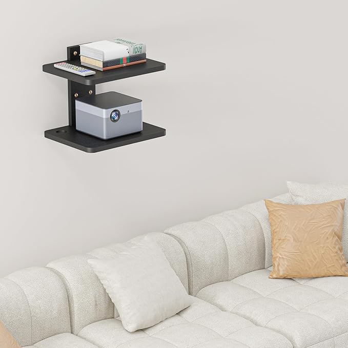 WALI Projector Mount Floating TV Shelf, Holds Up to 22lbs, Wooden Wall Mounted Shelves Under TV Shelf for DVD Players, Cable Boxes, Routers, Game Consoles, PlayStation Accessories (CS202NB), 2 Shelves