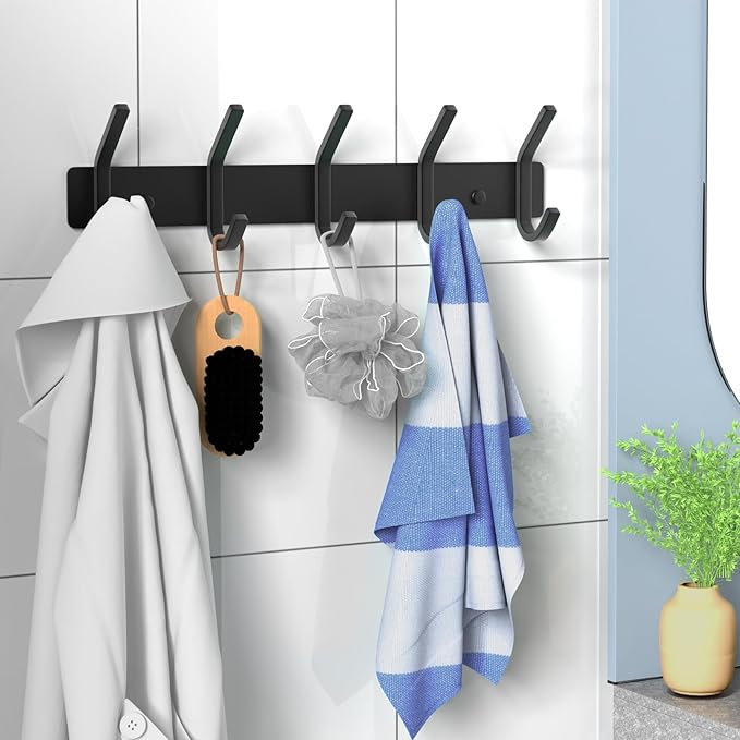 VAEHOLD Wall Hooks, Heavy Duty Aluminum Towel Hooks for Hanging Coat, Hat, Key, Clothes, Closet Hook Wall Mount for Kitchen, Bathroom, Office (“C“ Shape Coat 5 Hooks 2 Pack)-NeatNest