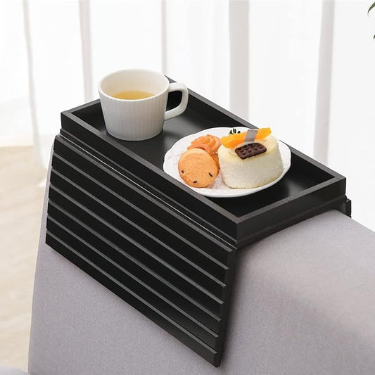 GEHE Bamboo Sofa Arm Tray, Foldable Couch Arm Tray Side Table, Anti-Falling Armrest Tables Cup Holder for Snacks, Drinks, Beers, Phone, Control, Flexible and Portable, Anti-Slip Bottom-NeatNest