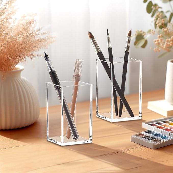 Amazing Abby - Penelope - 2-Pack Pen Holder, Acrylic Pen Holder, Clear Plastic Organizer for Office Supplies, Perfect Office Desktop Storage Solution for Pencils, Pens, Markers, Scissors, and More-NeatNest