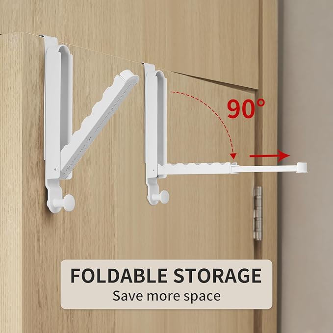 Clothes Drying Rack Foldable Fit Door up to 1 3/8" Optimal 1pc,Over The Door Hanger with Retractable Rod,Over The Door Hanger Hooks for Laundry Bathroom Bedroom Travel Hangers(White, 1 Pack)