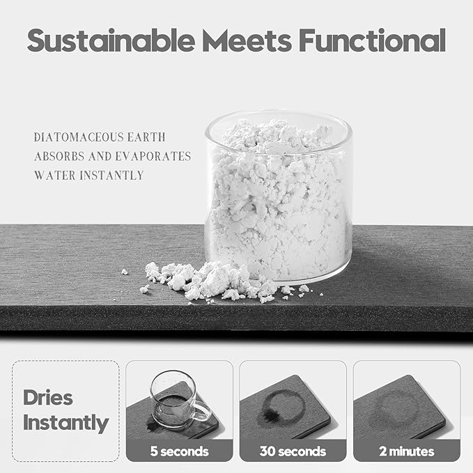 2PCS Bathroom Trays, Water Absorbing Diatomite Stone Quick Drying Mat for Kitchen Counter, Dish Rack Soap Dispenser Sponge Holder Caddy Sink Vanity Organizer, Dark Gray Slate,9"x3.5"-NeatNest