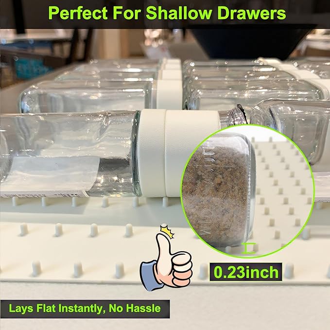 Gosmol Spice Drawer Organizer insert, Adjustable & Non-Slip Silicone Spice Drawer Liner, in Drawer Spice Organizer for Seasoning Jars and Spices Bottles Spice Rack -Pearl-NeatNest