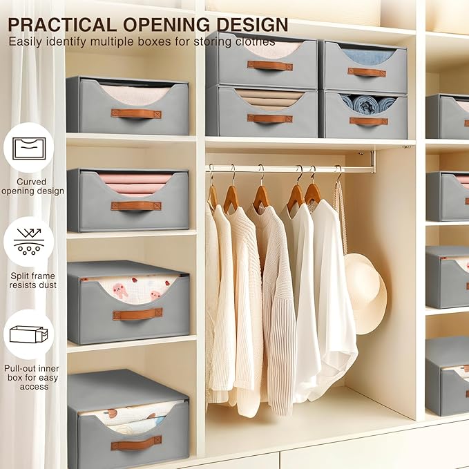 Closet Organizers and Storage - Large Stackable Storage Bins with Drawer, Fabric Bins for Organization, Collapsible Drawer Organizer Clothes for Bedroom, Living Room, 2 Pack, Grey-NeatNest