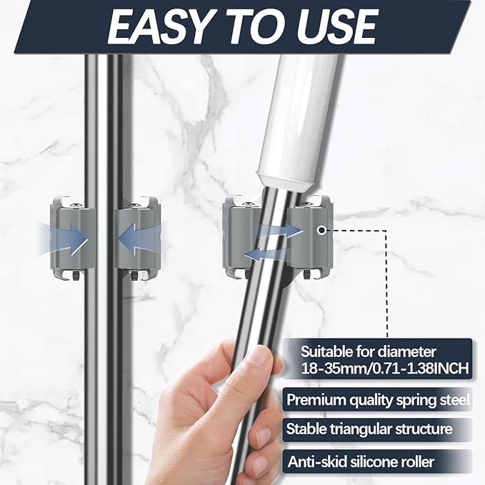 3-H 4 Pack Mop and Broom Holder Big Size Hanging 1 KG Extra,Broom Hanger Wall Mount for Hanging and Organizing Shove Rake Yard Tools in Shed Kitchen Laundry Room Bathroom Garden(grey)-NeatNest