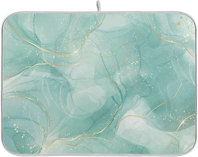 Dish Drying Mats for Kitchen Counter Green Turquoise Cyan Mint Liquid Microfiber Drying Matt for Countertop Sink Dishes Medium 16 x 18 Inches