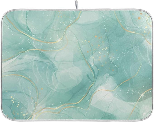 Dish Drying Mats for Kitchen Counter Green Turquoise Cyan Mint Liquid Microfiber Drying Matt for Countertop Sink Dishes Medium 16 x 18 Inches