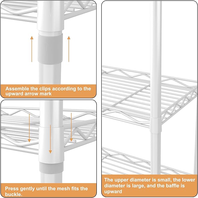 HOMEFORT 5-Tier Wire Shelving 5 Shelves Unit Metal Storage Rack Durable Organizer Perfect for Pantry Closet Kitchen Laundry Organization in White,21”Wx14”Dx61”H