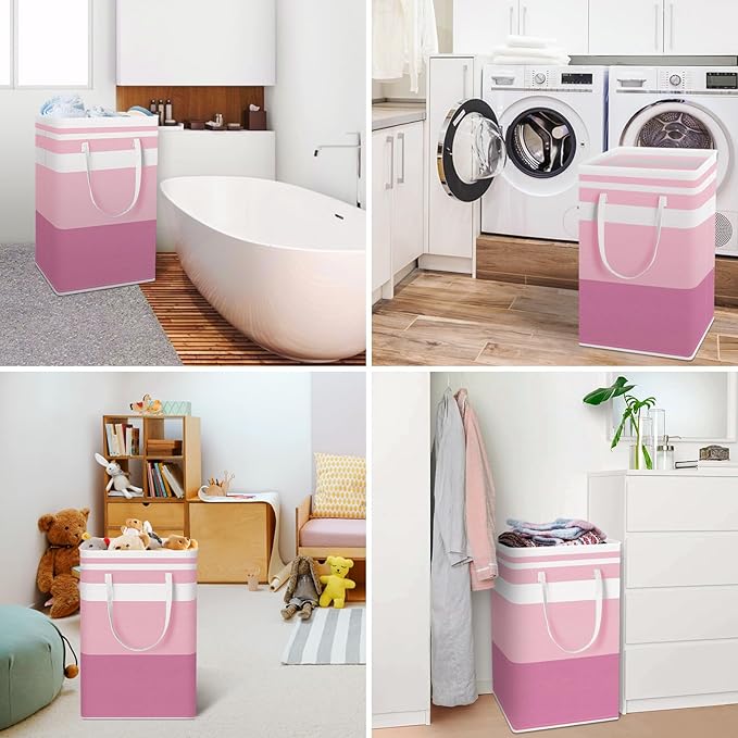 HomeHacks 2 Pack Large Laundry Baskets, Waterproof, Freestanding Laundry Hampers, Collapsible Clothes Hamper with Reinforced Handles in Laundry, College Dorm, Bathroom, Bedroom (Blue+Pink, 88Lx2)-NeatNest