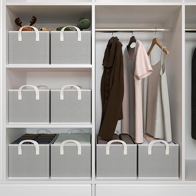 Closet Storage Bins, Fabric Closet Organizers and Storage Basket for Shelves, Collapsible Shelf Baskets for Organizing Shelves, Bedroom Clothes Basket, Gray, 3 Pack-NeatNest