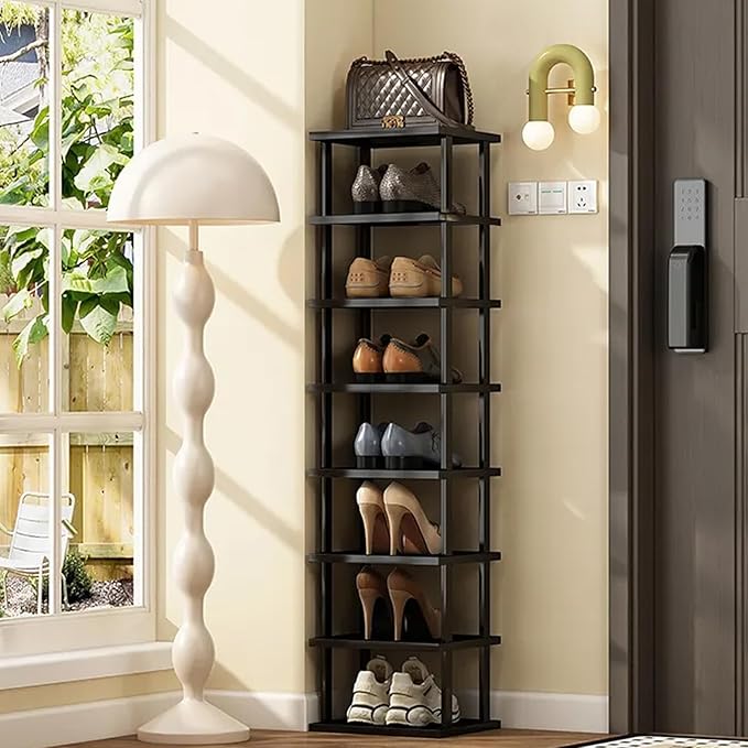 Vertical Shoe Rack - Tall Narrow Shoe Rack Organizer for Small Spaces,12 Tier Bamboo Shoen Shelf for Entryway,Closet,Corner,Doorway,Skinny Shoe Shelf Space Saving Shoe Storage,Free Stackable DIY-NeatNest
