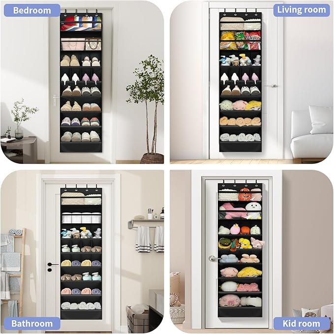 FENTEC 1 Pack 8 Shelves Over The Door Shoe Organizer, 68" Exlarge Deep Pockets Hanging Shoe Organizer, Shoe Rack for Closet, Shoe Holder for Boots,Over Door Organizer in Home, RV, Dorm, Black-NeatNest