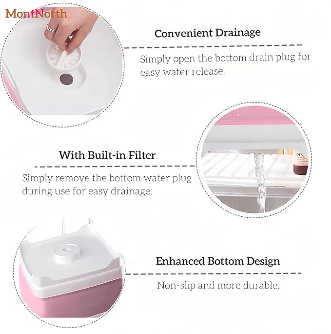 Collapsible Wash Basin 9L, Foldable Dish Tub with Drain Plug, Portable Collapsible Dish Basin, Camping Sink for Washing Dishes, Laundry & Kitchen Use (Pink)-NeatNest