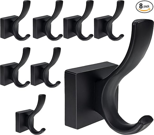 8 Pack Towel Holder for Bathroom Wall Hooks, Bath Towel Rack Shower Towel Holder, Robe Hook Heavy Duty Coat Hooks Entryway Wall Mounted for Hanging Key Robe Hat Backpack (Black)