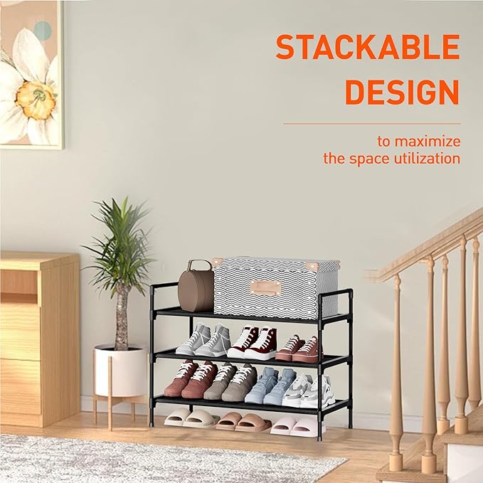 Shoe Rack 3 Tier Shoe Organizer Shoe Storage Shoe Rack for Narrow Hallway Entryway Bedroom Easy Assembly (Black)-NeatNest