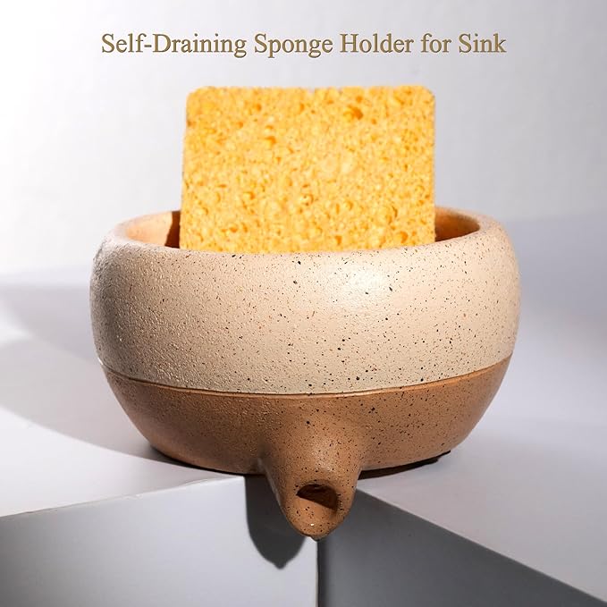Soap Dish with Drain and Self-Draining Sponge Holder for Sink, Shower, Bathroom, and Kitchen - Rustic Resin Soap Saver and Organizer, Keep Dry and Easy Cleaning Design