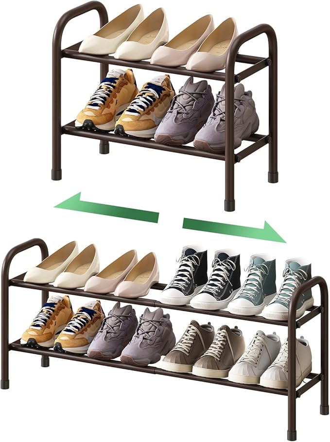 Expandable Shoe Rack, 2-Tier Shoe Shelf for Closet, Adjustable Length Shoe Shelf Storage Organizer, Standing Shoe Rack for Entryway-NeatNest