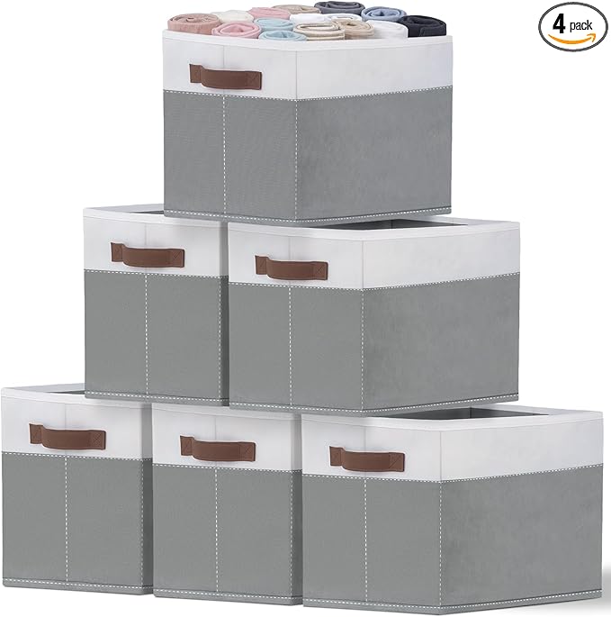 JTIEO 6 Pack Large Storage Baskets for Shelves 15"x11", Fabric Storage Bins with Handles, Collapsible Decorative Storage Baskets for Organizing Clothes, Toys, Closet, Nursery