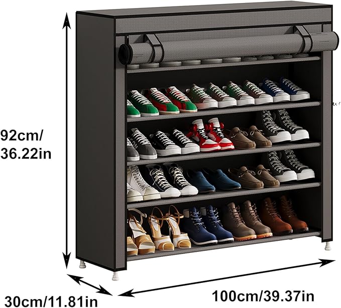 Calmootey 5 Tier Shoe Rack Organizer to Hold 25 Pairs, Portable Shoe Shelf with Nonwoven Fabric Cover for Closet Hallway, Bedroom, Entryway, Grey-NeatNest