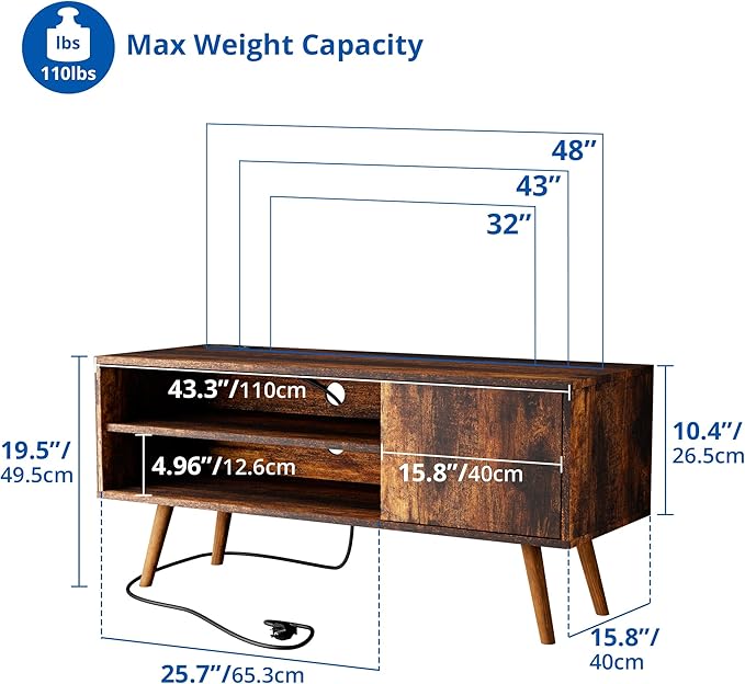Cozy Castle TV Stand for 48 Inch TV, Mid Century Modern Entertainment Center with Storage Cabinet, TV Media Console for Living Room, Bedroom, Rustic Brown-NeatNest