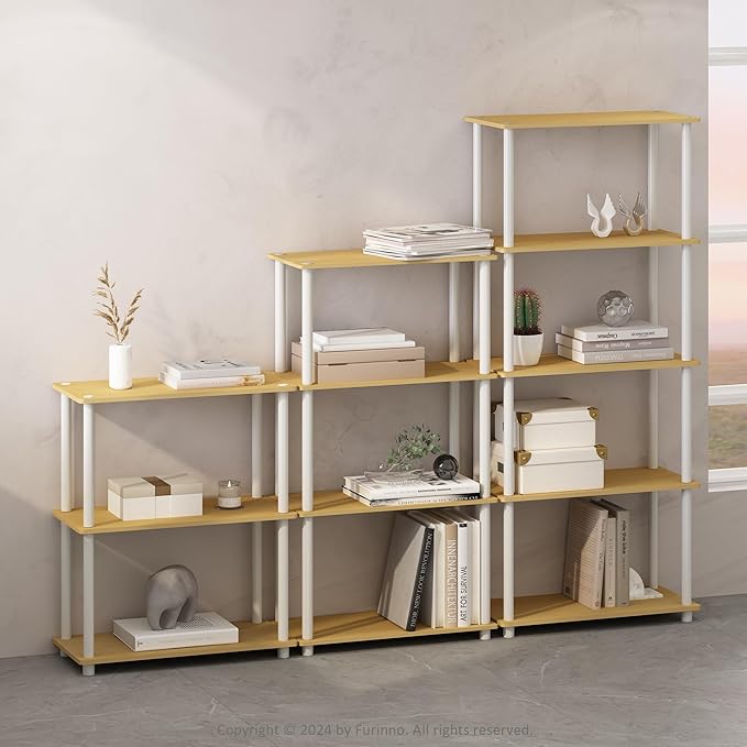Furinno Turn-N-Tube 5-Tier Multipurpose Compact Bookcase, Beech/White-NeatNest