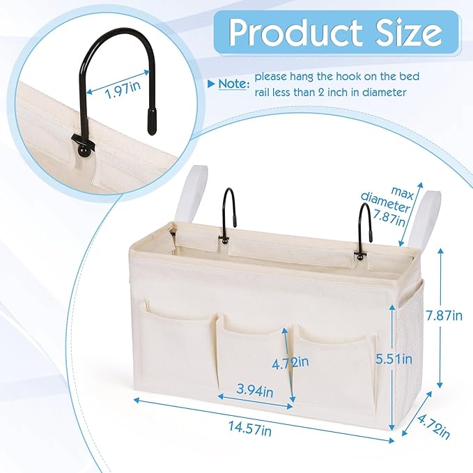 Bedside Storage Caddy/Bedside Hanging Storage Bag for Headboards Bunk Beds Dorm Rooms Book Phone Magazine Holder (New White)-NeatNest