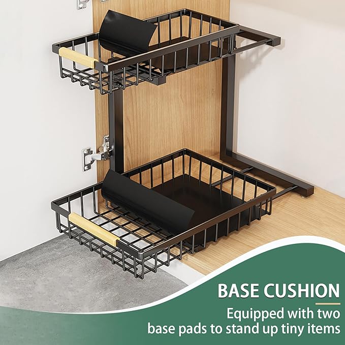 2 Tiers Under Sink Organizers, 2 Pack Metal Kitchen Storage Shelf, Pull Out Sink Storage Rack, Multi-purpose Under Sink Shelf Organizer for Under Sink Cabinet Bathroom Kitchen (Black)-NeatNest