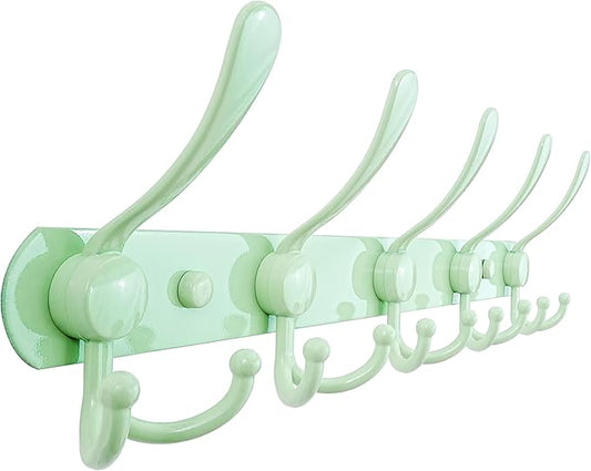 Dseap Coat Rack Wall Mounted - 5 Tri Hooks, Heavy Duty, Stainless Steel, Metal Coat Hook Rail for Coat Hat Towel Purse Robes Mudroom Bathroom Entryway, Green-NeatNest